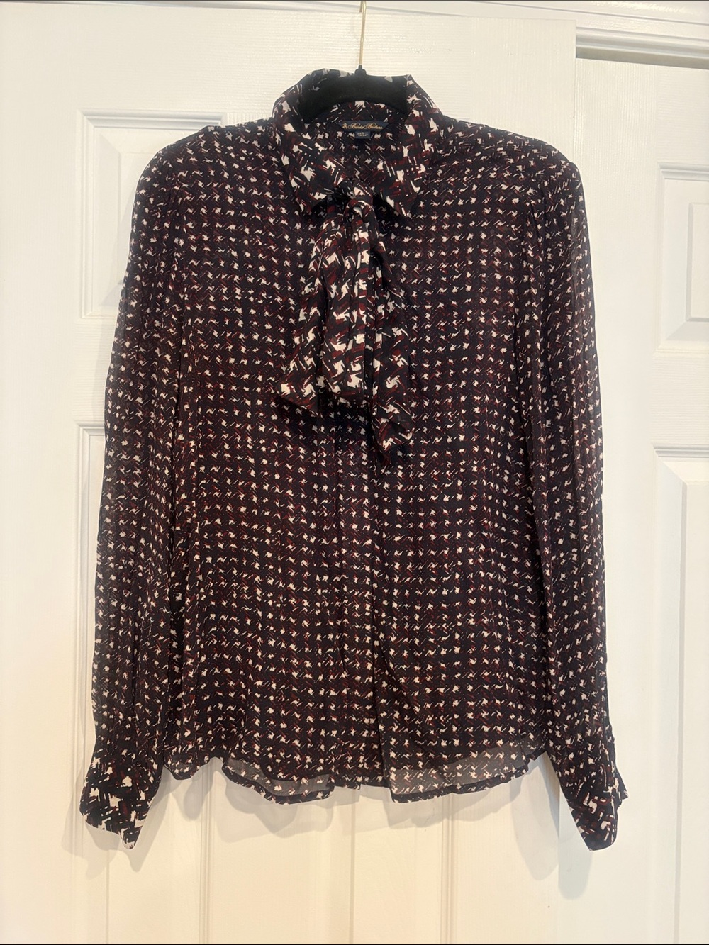 Brooks Brothers Women's Burgundy Printed Tie-Neck Blouse